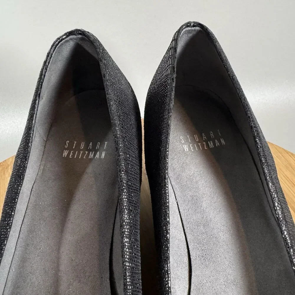 S Stuart Weitzman Black Leather‎ Wedge Heel Slip On Womens Size 7.5 Spain